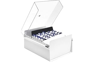 Acrimet 5 X 8 Card File Holder Organizer Box Metal Base Heavy Duty (AZ Index Cards and Divider Included) (White Color with Clear Crystal Plastic Lid Cover)