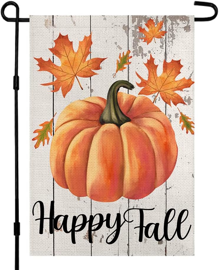 Flags - Happy Fall Garden Flag 12×18 Inch Double Sided Vertical Thanksgiving Yard Autumn Pumpkin Outdoor Decor DF076
