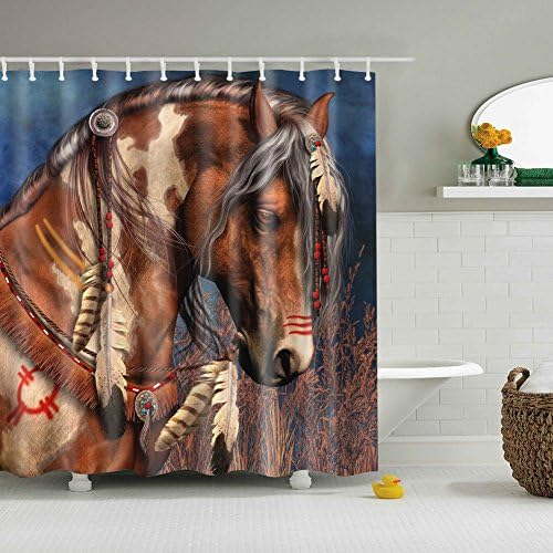 Messagee African Horse on Prairie Waterfall Art Realistic Painting Fabric Shower Curtain Waterproof 71" x 71"