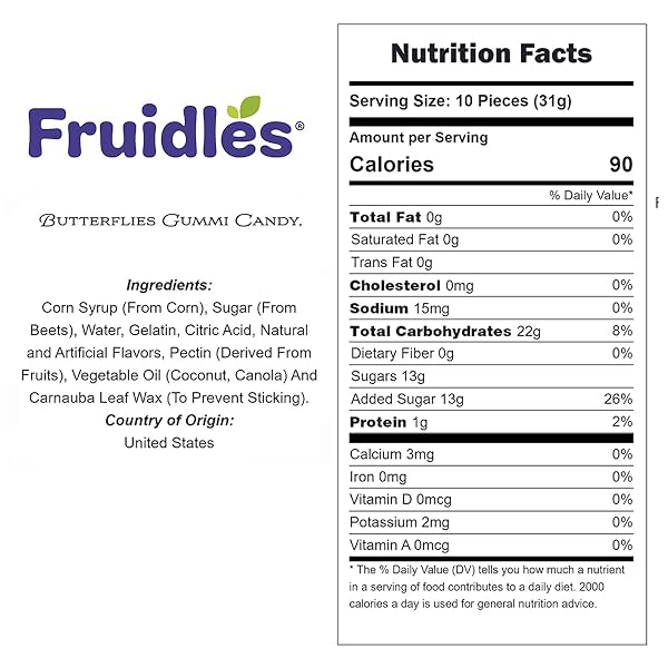FRUIDLES BUTTERFLIES MINI GUMMY CANDY, ASSORTED FRUIT FLAVORS, ALLERGY FRIENDLY, NON-GMO, NO ARTIFICIAL SWEETENERS (1 POUND)