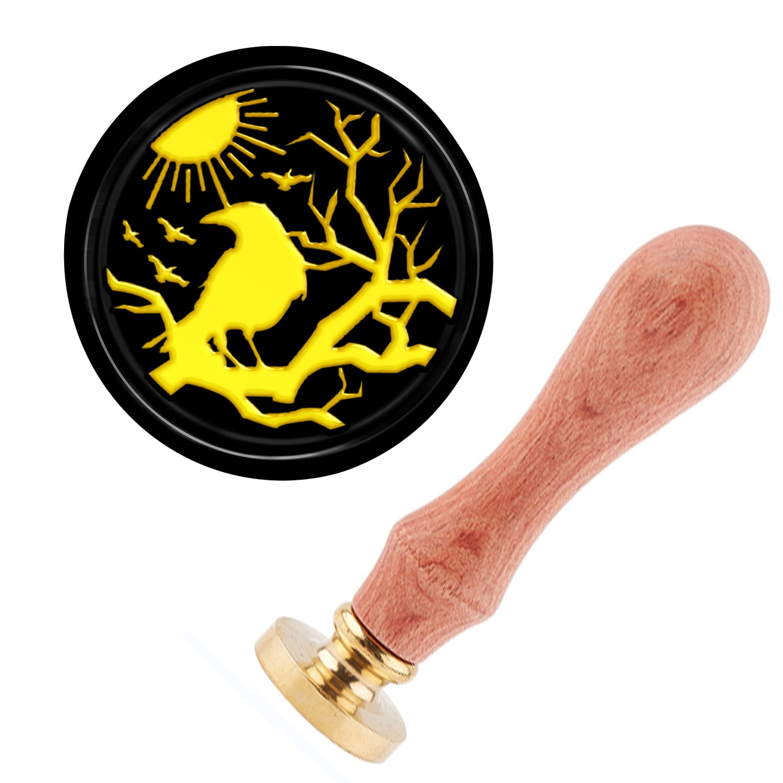 CRASPIRE Wax Seal Stamp Crow Halloween Sealing Wax Stamp Bird 25mm Removable Brass Head Natural Wood Handle for Envelope Invitation Halloween Package Decoration Gift