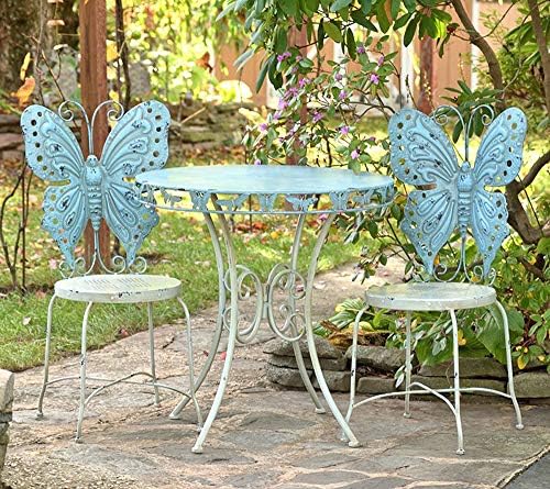 Antique-look Butterfly Bistro Table and 2 Chairs Set - Antique Blue