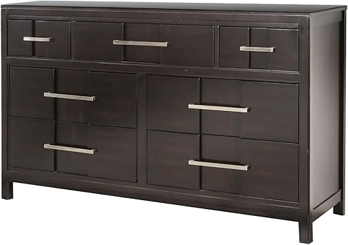 Amazon Com Benjara Brown And Silver Wooden Dresser With Seven