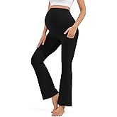 Blisset Women's Maternity Pants with Pockets Over The Belly Pregnancy Bootcut Yoga Pants for Work Casual