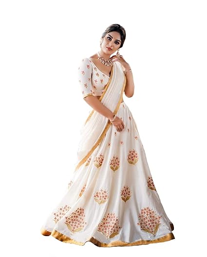 Womens Georgette Lehenga Choli (White, Free Size)
