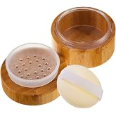 Frienda Bamboo Loose Powder Container with Puff, Empty Jar 10 Ml | Refillable with Sifter Lid for Body Face Makeup, Travel Holder, Bamboo for Dusting Cosmetics and Storage