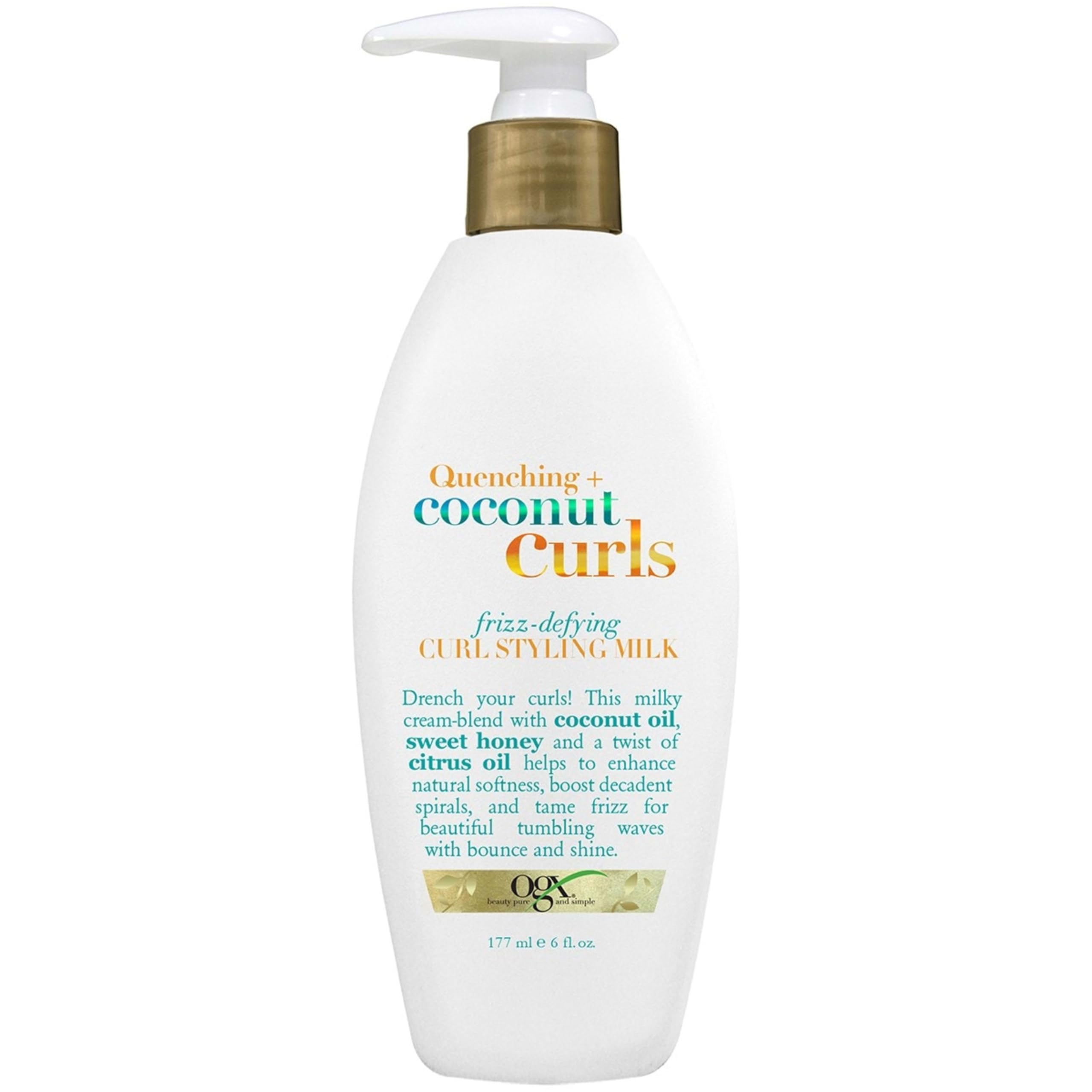Photo 1 of OGX Quenching + Coconut Curls Frizz-Defying Styling Milk, Nourishing Leave-In Hair Treatment with Coconut, Citrus Oil & Honey, Paraben-Free and Sulfated-Surfactants Free, 6 fl oz