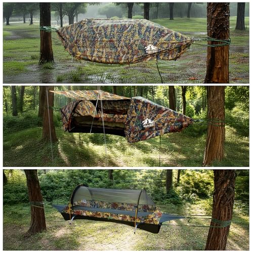 Night Cat Hammock Tent with Flat Base for 1 Person with Mosquito Net Waterproof Cover and Additional Storage Space Hiking Camping in the Garden Backyard Wild