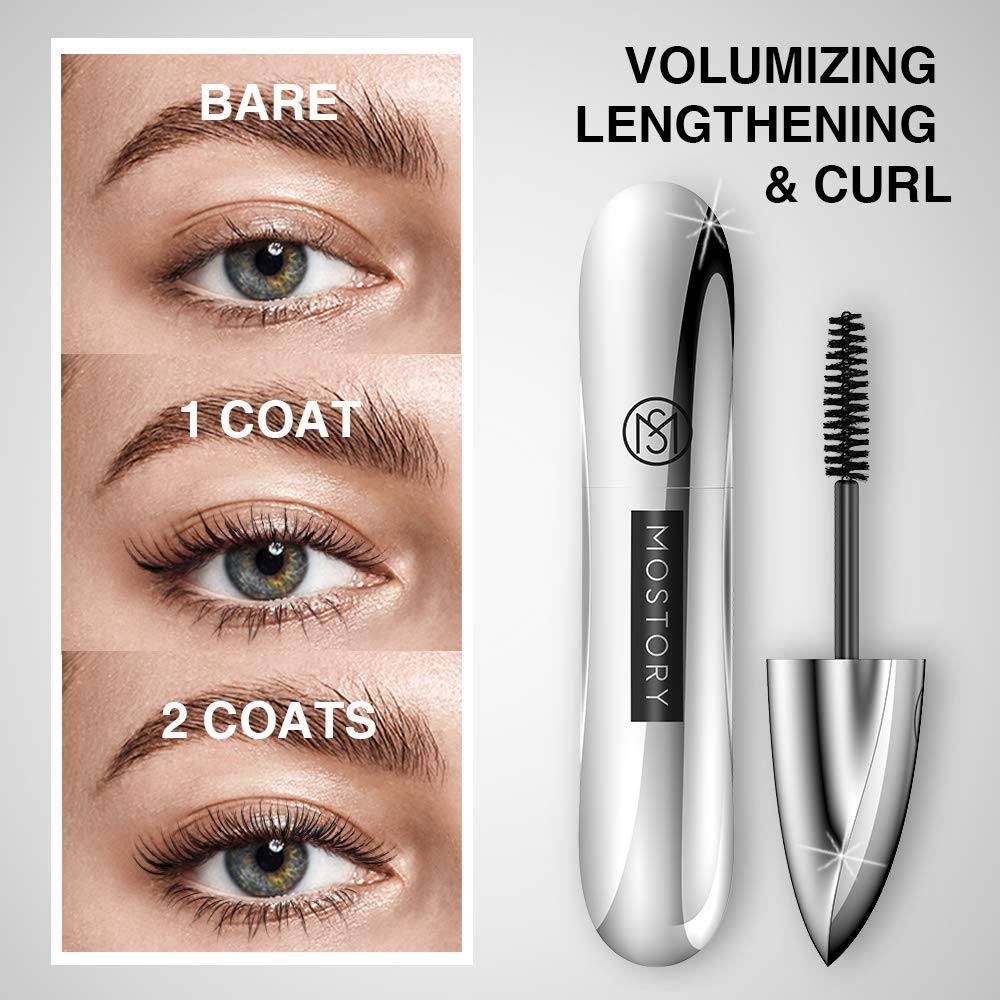 MOSTORY Cloud Volume Lash Mascara Black - Lash Mascara Black Volume Length Smudgeproof Curl Eyelash Lifted Thick Long Lasting Volumious 4D Silk No Flicks No Clumps Bristle Brush (0.3 oz) : Beauty