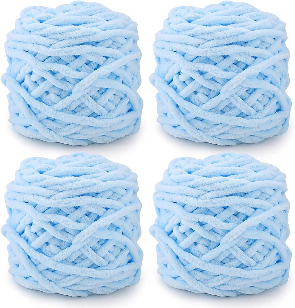 4 x 100g Knitting Wool Yarn Solid Color Knitting Yarn for Crochet for Yarn Projects Making DIY Crafts Scarves Hats Handmade Bags Blankets Sweaters (Sky Blue)