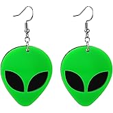 coadipress Acrylic Alien Earrings for Women Cute Funny Cartoon Green Space Head Resin Dangle Drop Statement Earrings