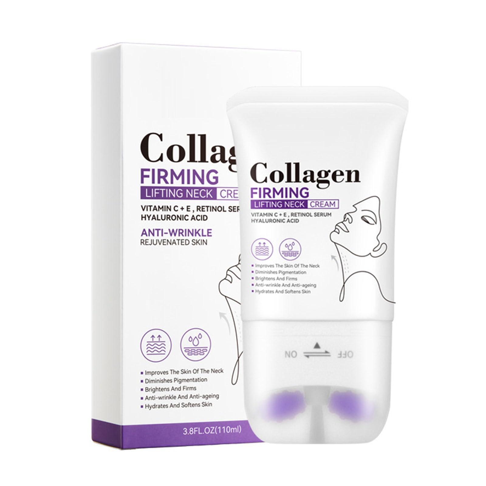 Collagen Firming Lifting Neck Cream Neck Firming Cream with Roller Neck Creams for Firming Roller Anti-Wrinkle Hydrate and Soften Skin Enhance Skin Tone Spa Level Neck Care 110ml