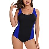 SHEKINI One Piece Swimsuit for Women Plus Size Athletic Racerback Swimwear Tummy Control Sports Slimming Bathing Suit