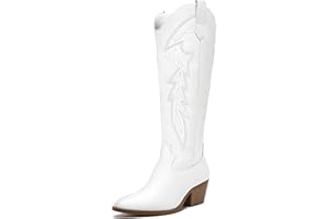 LISYIIZ Women's Cowboy Boots Wide Calf Knee High with Zip Classic Chunky heel for Girls Ladies Fall Winter