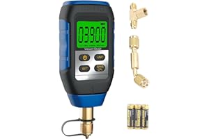 WISSCOOL Digital Vacuum Gauge, HVAC Vacuum Micron Gauge Tester, 1/4" Flare, 0-30000 Microns Range, ±5% Accuracy, 7/16-20UNF Interface with 1/4" SAE Connector and T-Connector, 4 Vacuum Units Switch