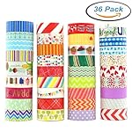 Washi Masking Tape Set of 36 Rolls, Decorative Masking Tape Collection, Colorful Tape Decorate for DIY Crafts, Festival Gift Wrapping ,Office Party Supplies, Christmas, Lamp, Cards, Scrapbook
