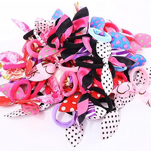 Adecco LLC Hair Tie Bands, 25Pcs Girls Cute Rabbit Ears Elastic Hair Tie Rubber Bands Ropes Accessories Women Ponytail Hair Holders Tie Gum