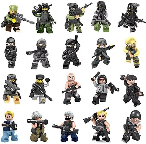 20pcs Army Minifigures with Military SWAT Team Policeman Weapons Accessories Lego-Compatible