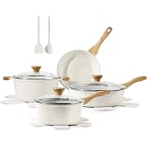 SENSARTE Nonstick Pots and Pans Set 13pcs, Healthy Granite Cookware Set | Non-toxic Pans Set, Lightweight Induction Compatible Kitchen Cooking Set, First Home Essentials, PFOA/PFOS Free, White