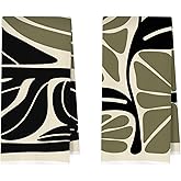 ERYBHKRTYH Boho Abstract Floral Kitchen Towels Set - Retro Green Black Flower Decorative Waffle Dish Towels, Mid Century Modern Decorative Hand Tea Towel, 16x24 Inch Set of 2