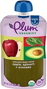 Plum Organics Stage 2 Organic Baby Food - Apple, Spinach, and Avocado - 3.5 oz Pouch - Organic Fruit and Vegetable Baby Food 