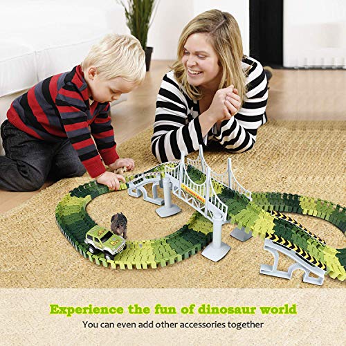 image for aPerfectLife 142 Pieces Easy to Assemble Dinosaur Car Race Tracks Jura