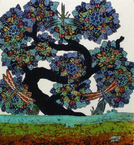 Original Batik Art Painting on Cotton Fabric, 'Tree of Wealth' by Agung (45cm x 50cm)