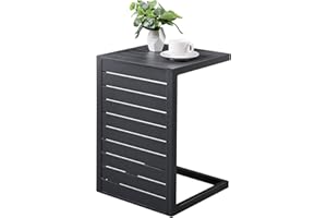 RICNOD Outdoor Side Table, Patio C-Shaped Multifunctional End Table, Aluminum Frame, Grey