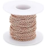 29.53 Feet Stainless Steel Link Cable O-Shaped Chain 1.5mm Thin Cross Necklace Chain Rose Gold with Spool for DIY Bracelet Jewelry Making