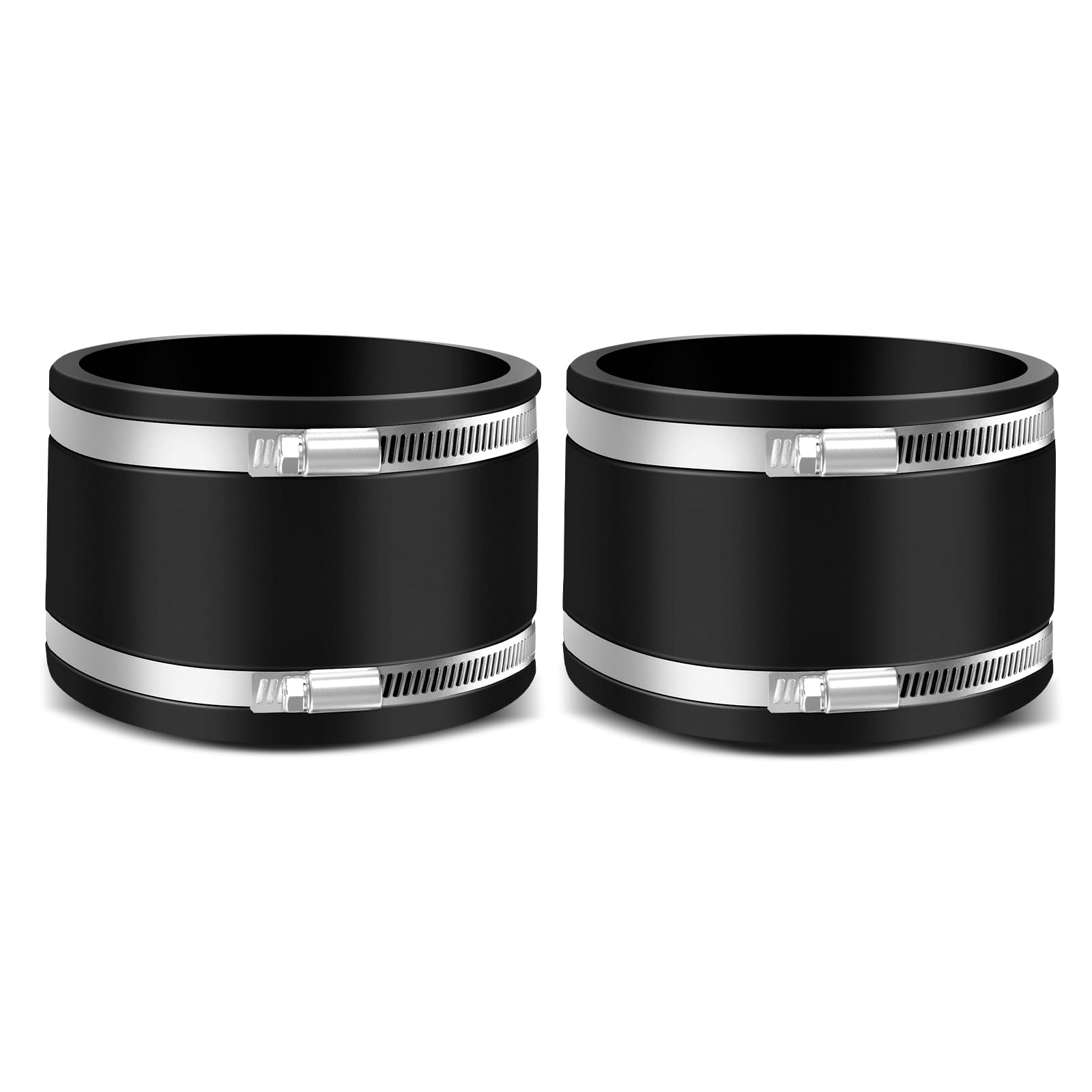 2 x 100 mm flexible rubber sleeve rubber coupling with two stainless steel clamps, noise-reducing cuff, odourless, pipe connector for garden pond, sanitary, caravan and installations