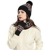 Winter Hats for Women Beanie Hat Scarf Gloves Set Womens Beanie with Scarf Neck Warmer Touchscreen Gloves 3 in 1 Set
