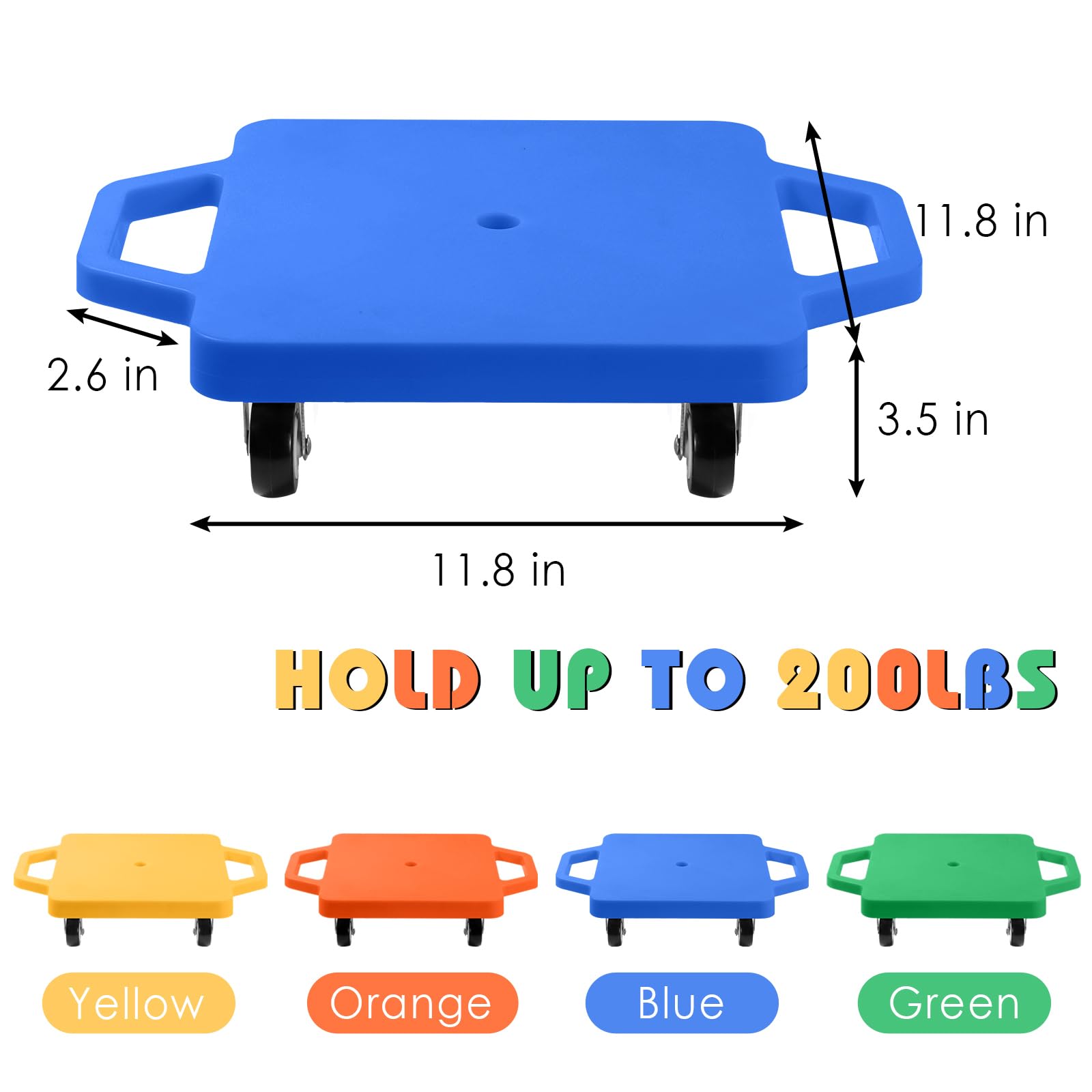 4 Scooter Boards with Handles for Kids Sitting, Floor Scooters Gym Scooters Set with Ropes for School Gym Activities and Indoor Outdoor Play