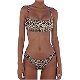 MakeMeChic Women's Bikini Sets Leopard Print Spaghetti Strap Backless Beach Swimsuit