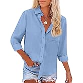 IPMQ Womens Button Down Shirts Cotton Linen Long Sleeve Dress Shirts Casual Summer Tops Work Blouses with Pockets