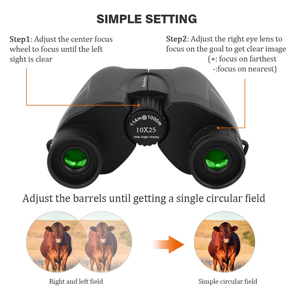 Compact Binoculars for Kids and Adults，Maluokasa 10x25 Night Vision Waterproof Lightweight Mini Telescope Portable for Bird Watching, Hiking, Traveling,Concerts and Sports Events