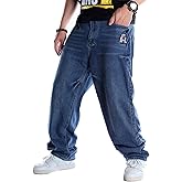 EnllerviiD Men's Baggy Hip Hop Jeans Wide Leg Y2k Skater Denim Pants Loose Fit Vintage Streetwear