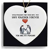 MONALET You are My Penguin Valentine Ceramic Ornament Gifts for Girlfriend Birthday Holiday, Valentine Penguin Romantic Hanging Ornament Decor Decorations for Christmas Tree Car