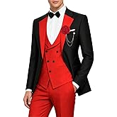 NIUSIJIAOUT Mens Tuxedo Suit 3 Piece Stylish Men's Suits for Wedding Events Contrast Color Fancy Blazer Vest and Pants
