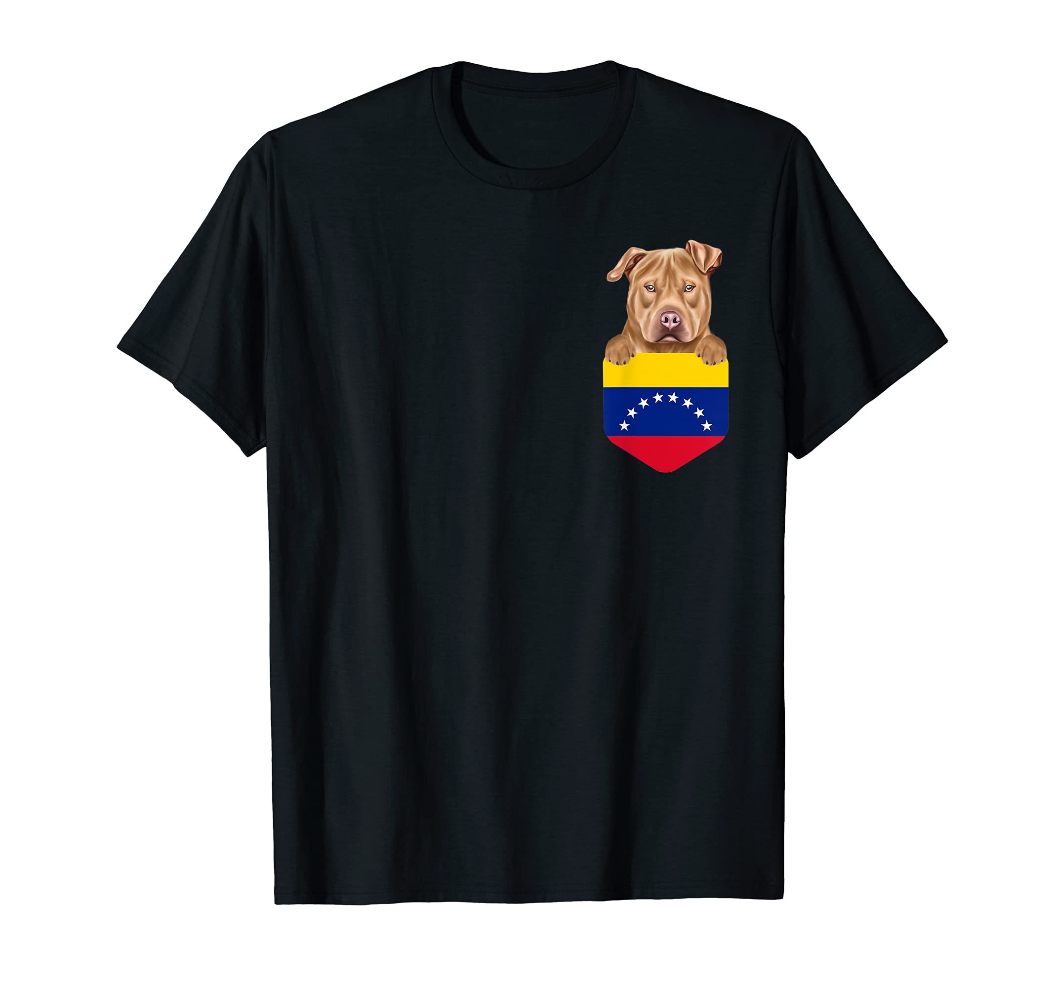 Venezuela Flag Usa Staffordshire Terrier Dog In Pocket T-Shirt