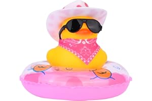 CoFuBcad Rubber Duck Car Ornaments Cowboy Duck Car Dashboard Decoration Accessories with Mini Cowboy Hat Scarf Swim Ring and Sunglasses for Decor Home(AG16)