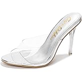 Cape Robbin Women's Stiletto Slip OnClear High Heels Sandals - Transparent Heeled Sandals for Women - 3.75-inch Dress Shoes - Sexy Open Toe Heels for Women (Barbara-anne)