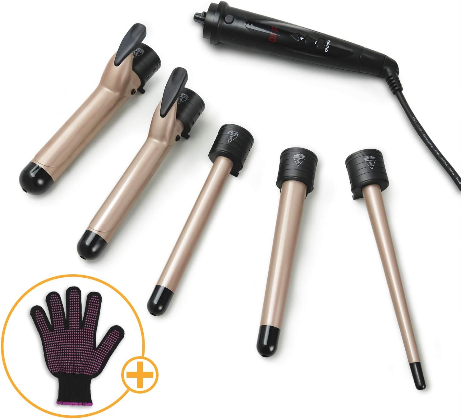 Ceramic Curling Tongs,Canvalite 5 in 1 Curling Iron and Wand Set with 5