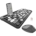 FOPETT 2.4GHz Wireless Keyboard and Mouse Set with Phone Holder - Compact Full-Size Keyboard - Compatible with Windows/Laptop/PC/Notebook - 888 Grey Colorful