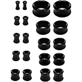 Pexveiuu 6G-20mm Acrylic Thin Black Gauges for Ear lightweight Tunnels Black Double Flared Ear Flesh Plugs Tunnels Earrings for Women Men