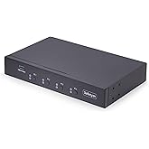 StarTech 4-Port KM Switch, Mouse Switching, Audio, TAA (P4A20132-KM-SWITCH) | Keyboard and mouse sharing, 3.5mm and USB audio pass-through, USB 3.0 peripheral sharing, Hotkey and push-button select
