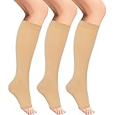 Fnuqz 3 Pairs Knee High Compression Stockings Varicose Veins Compression Socks Best Support for Footless Open Toe