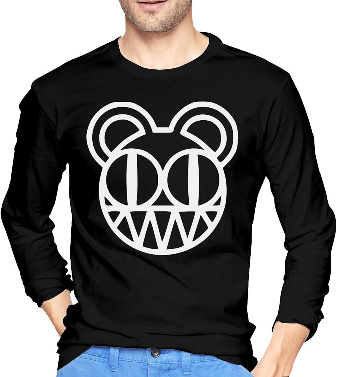 Radiohead Logo Print Man TShirt Crew Neck Print Long Sleeve Tee Tops Black Clothing