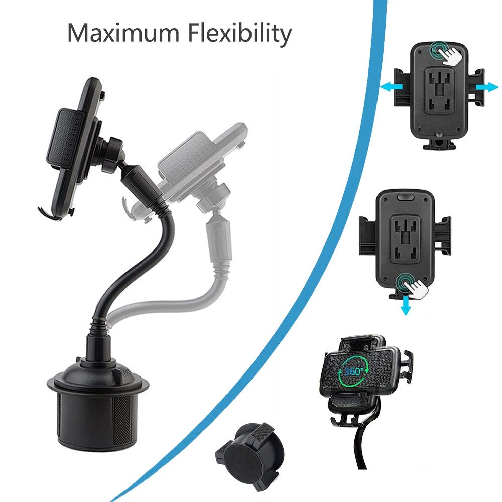 Pemsem Cup Holder Phone Mount - Universal Adjustable Gooseneck Expandable Base Cell Phone Cradle with Dust Cover Fits Most Mobile Phone iPhone Galaxy Pixel Car Cup Holder