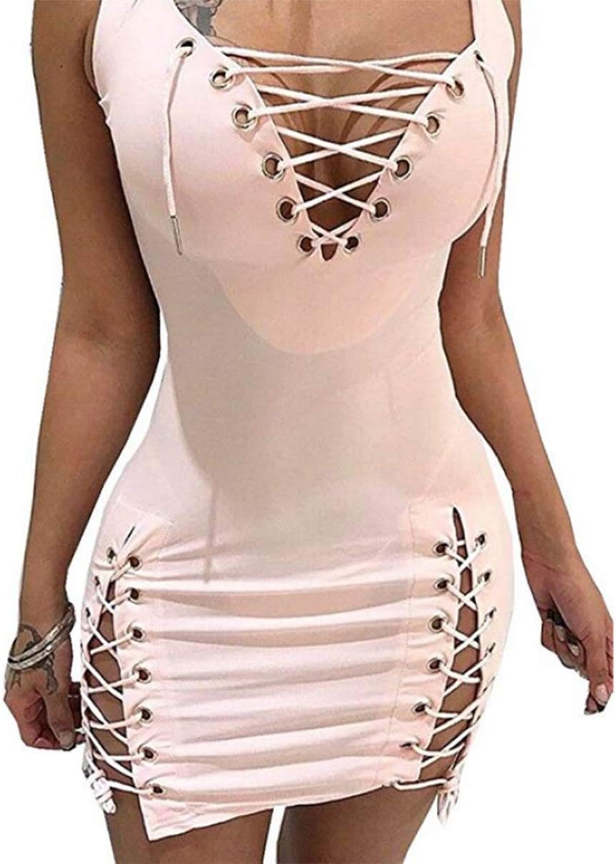 MOMTUESDAYS2 Women's Bandage Dress Sexy Cut Out Strappy Bodycon Club Party Dresses