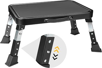 BONTEC 3-Level Height Adjustable Step Stool Foldable Anti-Slip Platform Black